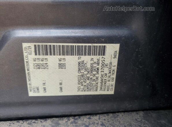 1N4AA6AV5KC370057 2019 NISSAN MAXIMA Gray ძრავის განყოფილების ხედი