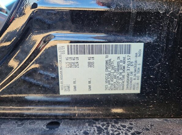 1N4AA6AV6KC376157 2019 NISSAN MAXIMA Black ძრავის განყოფილების ხედი