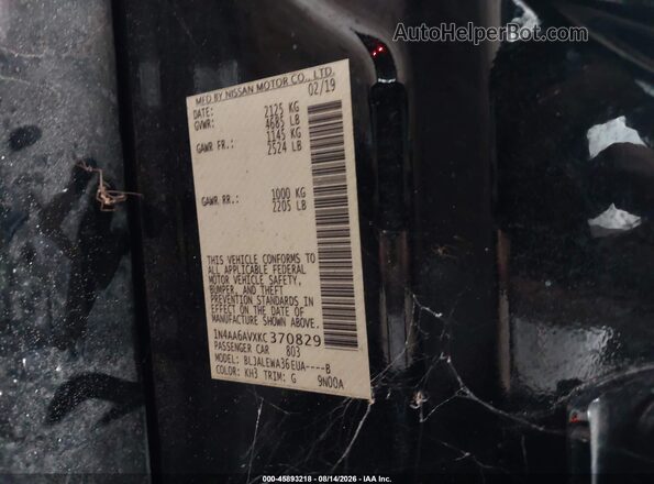 1N4AA6AVXKC370829 2019 NISSAN MAXIMA Black Engine compartment view