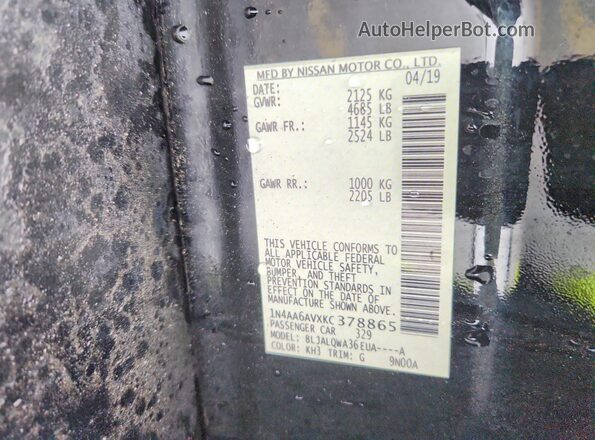 1N4AA6AVXKC378865 2019 NISSAN MAXIMA Black Вид підкапотного простору