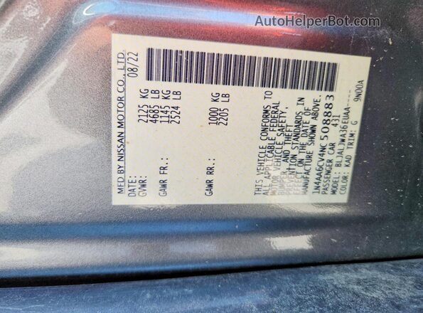 1N4AA6CV4NC508883 2022 NISSAN MAXIMA Gray Вид підкапотного простору