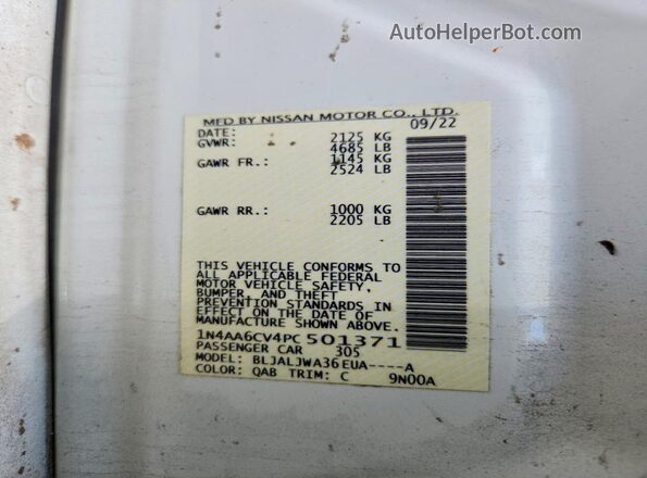 1N4AA6CV4PC501371 2023 NISSAN MAXIMA White Widok naklejki z numerem VIN