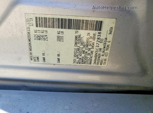 1N4AA6DV3LC372838 2020 NISSAN MAXIMA Silver Вид підкапотного простору