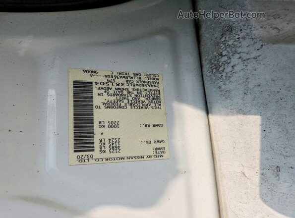 1N4AA6DV8LC381504 2020 NISSAN MAXIMA White Вид підкапотного простору