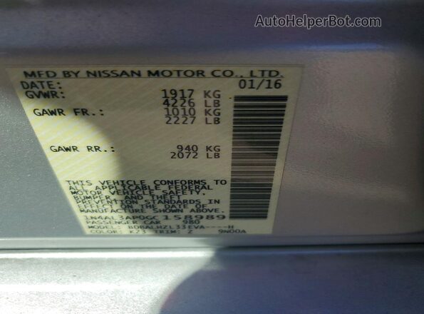 1N4AL3AP0GC158989 2016 NISSAN ALTIMA Silver VIN կոդի պիտակի տեսք