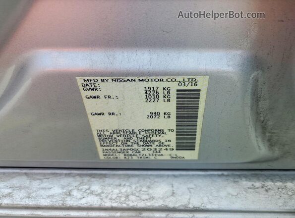 1N4AL3AP0GC203249 2016 NISSAN ALTIMA Silver Вид підкапотного простору