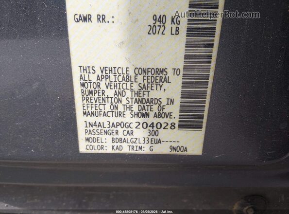 1N4AL3AP0GC204028 2016 NISSAN ALTIMA Серый Вид подкапотного пространства
