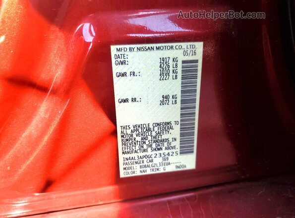 1N4AL3AP0GC235425 2016 NISSAN ALTIMA Red Widok komory silnika