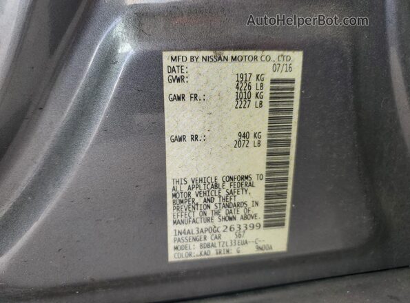 1N4AL3AP0GC263399 2016 NISSAN ALTIMA Gray Widok komory silnika