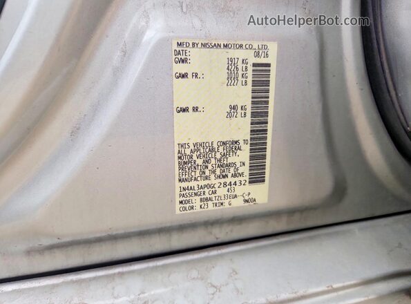 1N4AL3AP0GC284432 2016 NISSAN ALTIMA Silver ძრავის განყოფილების ხედი