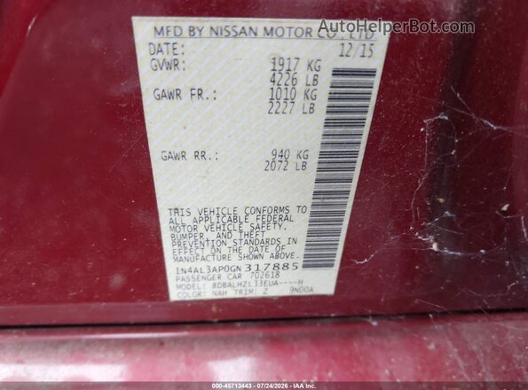 1N4AL3AP0GN317885 2016 NISSAN ALTIMA Red Vista del compartimento del motor