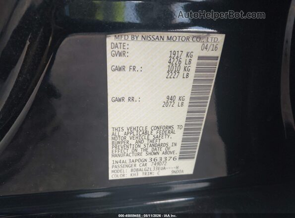1N4AL3AP0GN363376 2016 NISSAN ALTIMA Black ძრავის განყოფილების ხედი