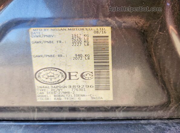 1N4AL3AP0GN389296 2016 NISSAN ALTIMA Gray Vista del compartimento del motor