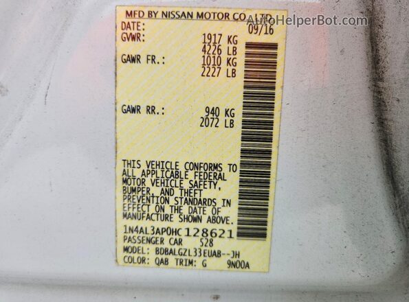 1N4AL3AP0HC128621 2017 NISSAN ALTIMA White VIN կոդի պիտակի տեսք