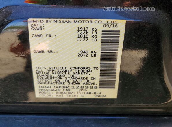 1N4AL3AP0HC128988 2017 NISSAN ALTIMA Black Vista de la etiqueta del VIN
