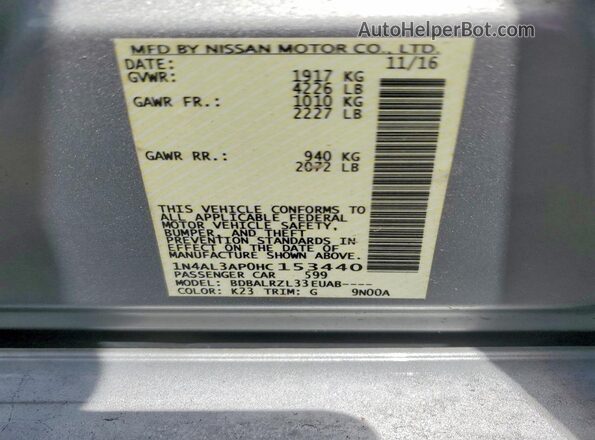 1N4AL3AP0HC153440 2017 NISSAN ALTIMA Silver Вид підкапотного простору