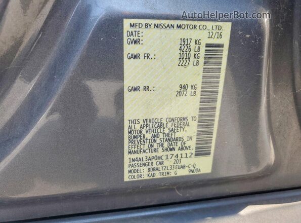 1N4AL3AP0HC174112 2017 NISSAN ALTIMA Gray Engine compartment view