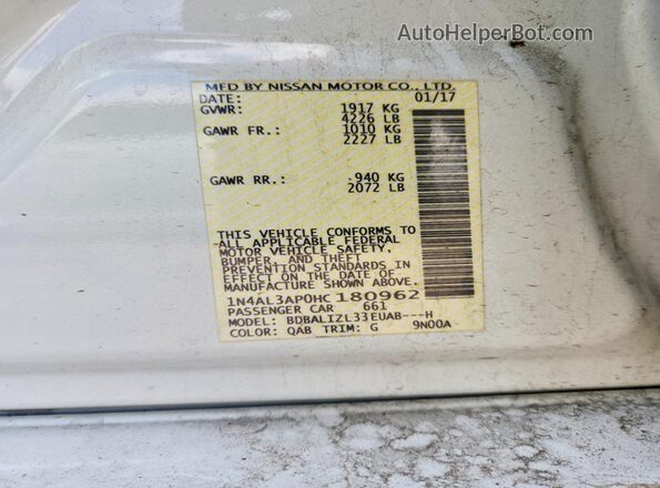 1N4AL3AP0HC180962 2017 NISSAN ALTIMA White VIN sticker view