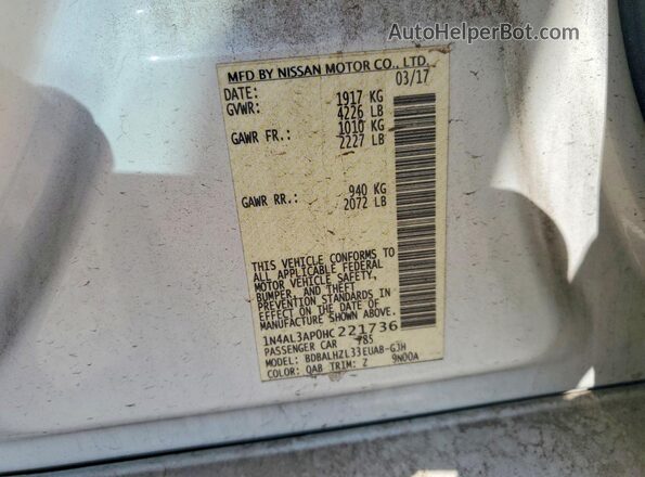 1N4AL3AP0HC221736 2017 NISSAN ALTIMA White Vista del compartimento del motor