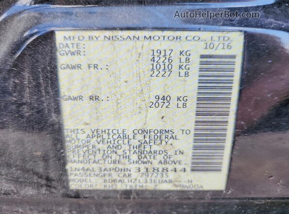 1N4AL3AP0HN318844 2017 NISSAN ALTIMA Black Вид підкапотного простору