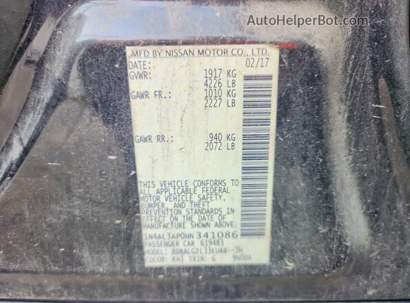 1N4AL3AP0HN341086 2017 NISSAN ALTIMA Black Вид підкапотного простору