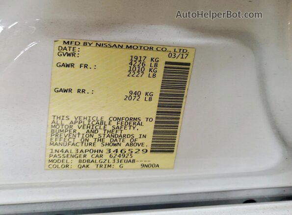 1N4AL3AP0HN346529 2017 NISSAN ALTIMA White Շարժիչի բաժամունքի տեսք