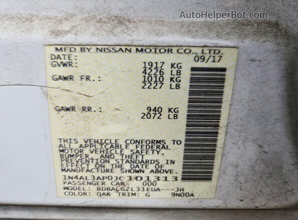1N4AL3AP0JC101313 2018 NISSAN ALTIMA White Vista de la etiqueta del VIN