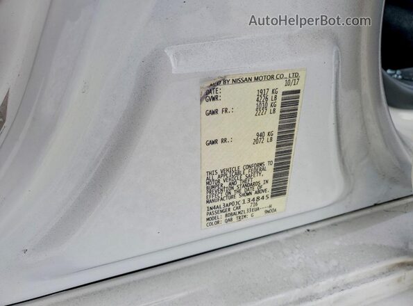 1N4AL3AP0JC134845 2018 NISSAN ALTIMA White Вид наклейки з VIN-кодом