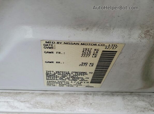 1N4AL3AP0JC172818 2018 NISSAN ALTIMA White Vista de la etiqueta del VIN