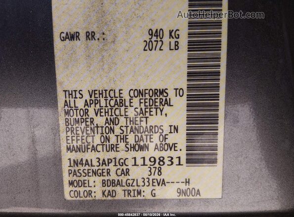 1N4AL3AP1GC119831 2016 NISSAN ALTIMA Gray Widok komory silnika