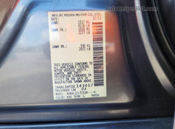 1N4AL3AP1GC143417 2016 NISSAN ALTIMA Gray Widok naklejki z numerem VIN