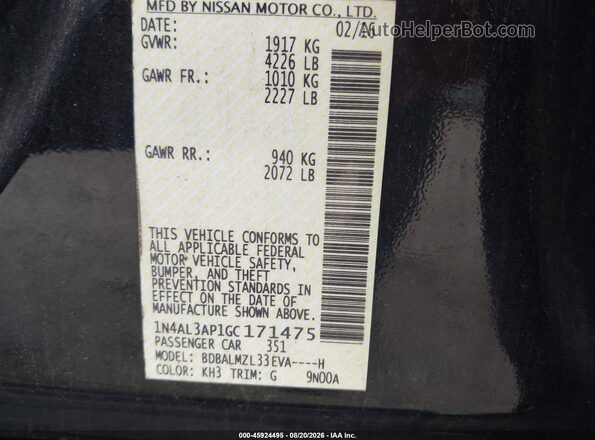 1N4AL3AP1GC171475 2016 NISSAN ALTIMA Black Вид підкапотного простору