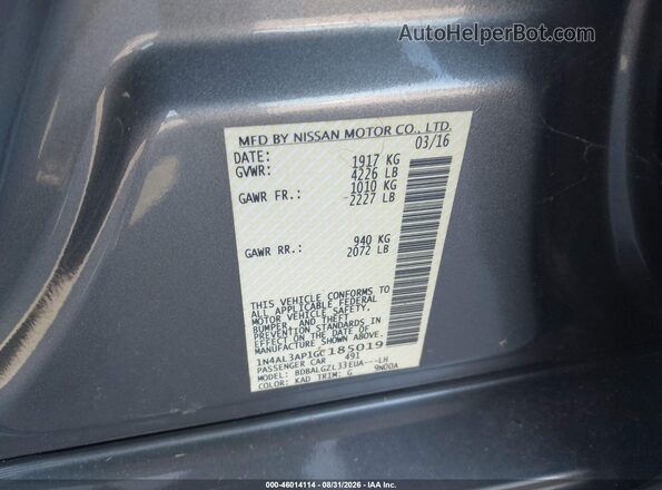 1N4AL3AP1GC185019 2016 NISSAN ALTIMA Серый Вид подкапотного пространства