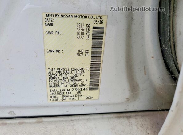 1N4AL3AP1GC236146 2016 NISSAN ALTIMA Белый Вид подкапотного пространства
