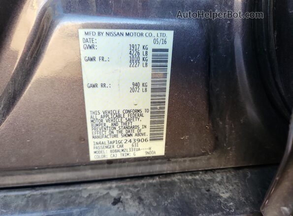 1N4AL3AP1GC243906 2016 NISSAN ALTIMA Brown Вид підкапотного простору