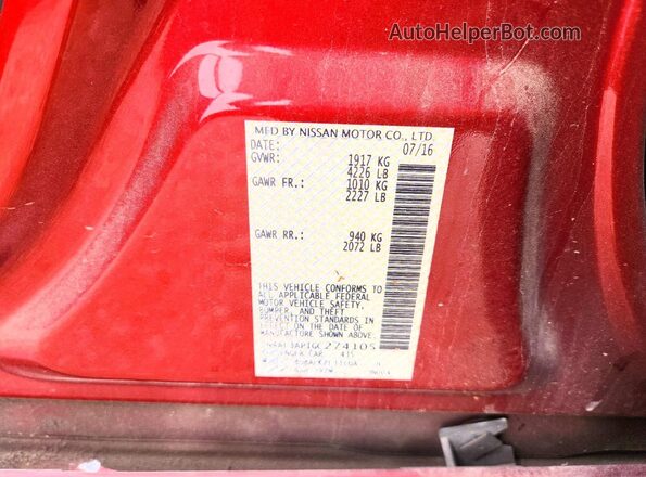 1N4AL3AP1GC274105 2016 NISSAN ALTIMA Красный Вид наклейки с VIN-кодом