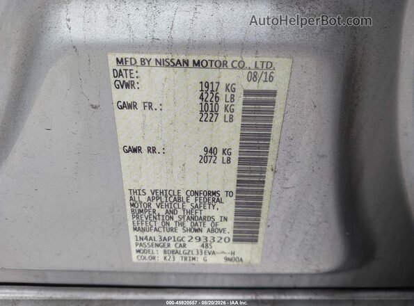 1N4AL3AP1GC293320 2016 NISSAN ALTIMA Silver Widok komory silnika