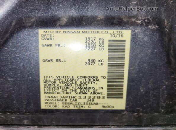 1N4AL3AP1HC133293 2017 NISSAN ALTIMA Gray VIN կոդի պիտակի տեսք