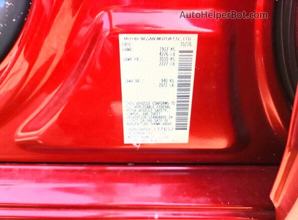 1N4AL3AP1HC137652 2017 NISSAN ALTIMA Red ძრავის განყოფილების ხედი