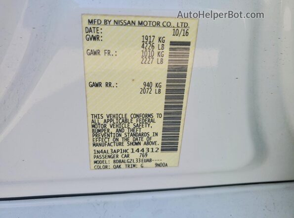 1N4AL3AP1HC144312 2017 NISSAN ALTIMA White Շարժիչի բաժամունքի տեսք