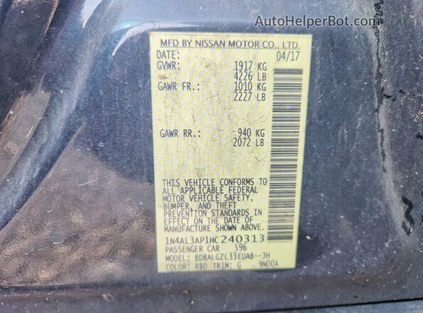 1N4AL3AP1HC240313 2017 NISSAN ALTIMA Charcoal Շարժիչի բաժամունքի տեսք