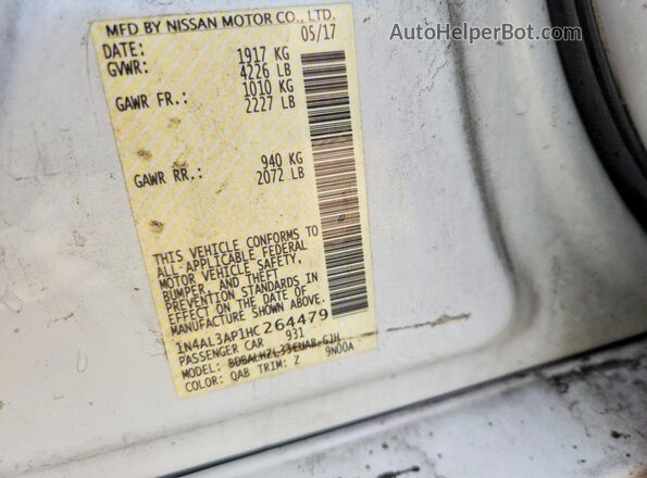 1N4AL3AP1HC264479 2017 NISSAN ALTIMA White Vista del compartimento del motor