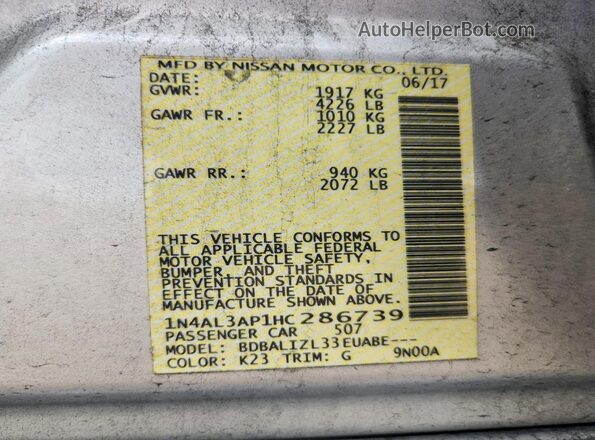 1N4AL3AP1HC286739 2017 NISSAN ALTIMA Silver Շարժիչի բաժամունքի տեսք