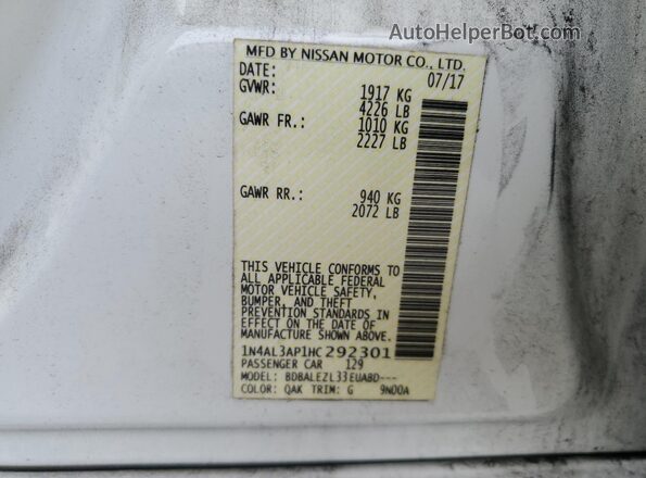 1N4AL3AP1HC292301 2017 NISSAN ALTIMA Белый 