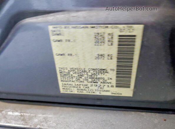 1N4AL3AP1HC292718 2017 NISSAN ALTIMA Серый Вид наклейки с VIN-кодом