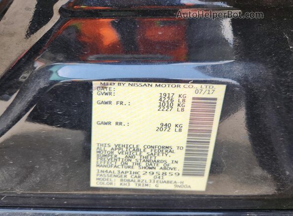 1N4AL3AP1HC295859 2017 NISSAN ALTIMA Black VIN კოდის სტიკერის ხედი