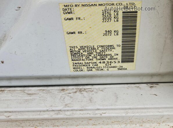 1N4AL3AP1HC483653 2017 NISSAN ALTIMA White Vista del compartimento del motor