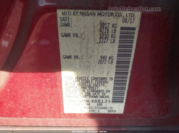 1N4AL3AP1HC488125 2017 NISSAN ALTIMA Red ძრავის განყოფილების ხედი