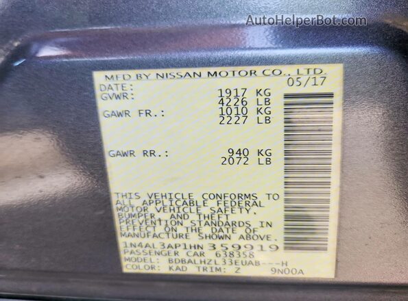 1N4AL3AP1HN359919 2017 NISSAN ALTIMA Gray Engine compartment view