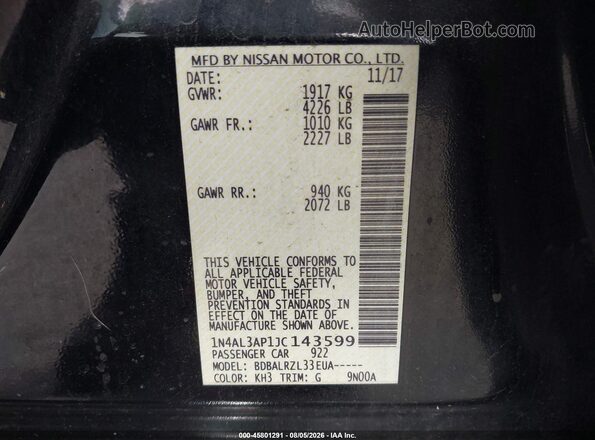 1N4AL3AP1JC143599 2018 NISSAN ALTIMA Black Вид підкапотного простору